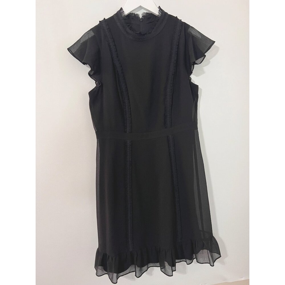 NEW Adrianna Papell Black High Neck Ruffled Flouncy Fit Flare Dress Textured - Picture 3 of 10